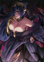 1girl bat_(animal) demon demon_girl digimon fallen_angel female_focus highres japanese_clothes kimono lilithmon mark_of_evil mr_jonnasse solo wings