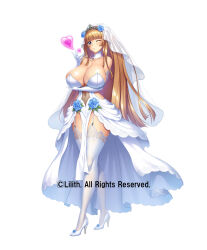 1girl alternate_costume aoi_nagisa_(metalder) breasts bridal_veil bride covered_navel dress full_body hanging_breasts heart highres huge_breasts koukawa_asuka lilith-soft long_hair official_alternate_costume one_eye_closed revealing_clothes see-through_clothes shiny_skin standing taimanin_(series) taimanin_asagi taimanin_rpgx veil very_long_hair wedding_dress wide_hips wink