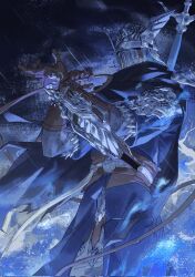 1boy armor cape elden_ring elden_ring_nightreign geranbb gloves helmet highres holding male_focus simple_background solo sword weapon winged_helmet wylder_(elden_ring)