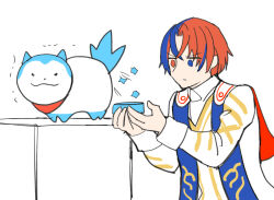Rule 34 | 1boy, 1other, alear (fire emblem), alear (male) (fire emblem), blue eyes, blue fur, blue hair, crossed bangs, fire emblem, fire emblem engage, heterochromia, multicolored hair, nintendo, ouzisamafe, red eyes, red hair, sommie (fire emblem), split-color hair, two-tone fur, two-tone hair, white fur