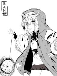 1boy absurdres androgynous bridget_(guilty_gear) guilty_gear guilty_gear_strive highres hood hoodie male_focus monochrome ran_sk thighs yo-yo