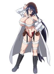 10s 1girl anime_screenshot bandages blush breast_hold breasts covered_erect_nipples curvy female_focus full_body glasses hat highres hizuki_touko hoods_entertainment huge_breasts kagaku_na_yatsura long_hair nozaki_masaya open_fly purple_hair solo standing stitched third-party_edit third-party_extraction underboob very_long_hair