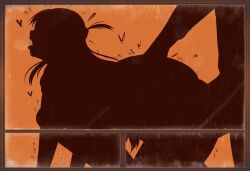 1boy 1girl all_fours breasts breath clothed_sex doggystyle fuzzlogik hetero highres kanojo_okarishimasu large_breasts long_hair mizuhara_chizuru nipples orange_background sex sex_from_behind silhouette simple_background solo_focus tongue tongue_out vaginal