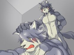 2boys abs anal animal_ears ass blush claws closed_mouth commentary_request completely_nude dog_boy dog_ears dog_tail facial_hair father_and_son furry furry_male furry_with_furry gegegenomin goatee grabbing_another&#039;s_head incest kouya_aotsuki male_focus male_penetrated mitsuhisa_aotsuki morenatsu multiple_boys muscular muscular_male nude open_mouth pectorals tail tearing_up yaoi
