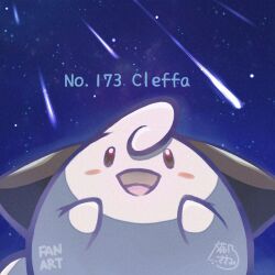 Rule 34 | :d, absurdres, blush stickers, cleffa, commentary request, gen 2 pokemon, highres, looking up, meteor shower, night, nintendo, no humans, open mouth, outdoors, pokemon, pokemon (creature), pokemon focus, sasami 642, signature, sky, smile, solo, tongue