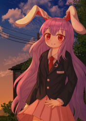 absurdres animal_ears commentary ekaapetto highres pink_skirt rabbit_ears rabbit_girl red_eyes reisen_udongein_inaba skirt tagme touhou