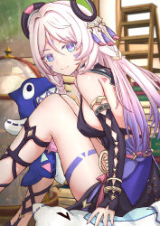 Rule 34 | 1girl, absurdres, black leotard, blue eyes, breasts, citlali (genshin impact), citlalin (genshin impact), commentary request, facial mark, floating headgear, genshin impact, headgear, highres, itzpapa (genshin impact), large breasts, lawgdrawingworkshop, leotard, long hair, looking at viewer, pink hair, pink pupils, sideboob, smile, solo, thigh marking, thighs, triangle, triangle facial mark, very long hair