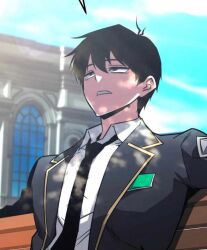 1boy academy_sashimi_sword_master black_eyes black_hair bored geomma_kang tired_eyes