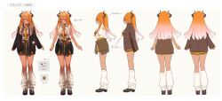 Rule 34 | 1girl, absurdres, bandaid, bandaid on horn, bandaid on leg, black horns, black jacket, black shoes, black sweater, braid, breasts, closed mouth, collared shirt, gradient hair, hair ornament, hair over one eye, highres, horns, indie virtual youtuber, jacket, long hair, loose socks, magato sera, mayutsuba mono, multicolored hair, multiple views, nail polish, necktie, open clothes, open jacket, orange hair, partially unbuttoned, pink hair, pleated skirt, reference sheet, shirt, shoes, skirt, sleeves past wrists, socks, sweater, tan, tied sweater, virtual youtuber, white shirt, white socks, wristband, yellow necktie, yellow skirt
