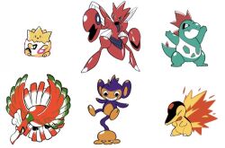 ^_^ aipom closed_eyes croconaw cyndaquil fangs fangs_out gen_2_pokemon grin ho-oh legendary_pokemon looking_down nintendo no_humans pincers pokemon pokemon_(creature) scizor simple_background smile standing teeth togepi tyako_089 white_background