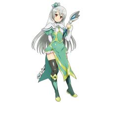 Rule 34 | 1girl, anime coloring, blush, braid, breasts, covered navel, dress, full body, futoku no guild, grey hair, hair between eyes, hat, kaneko hiraku, long hair, long sleeves, looking at viewer, mage staff, maidena angers, mini hat, red eyes, side braid, simple background, small breasts, smile, solo, staff, standing, tachi-e, thighhighs, thighs, transparent background, very long hair, white hair