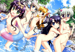 10s 5girls absurdres antenna_hair blush bow breasts collarbone corona_timir einhard_stratos embarrassed fujima_takuya hair_bow hair_ornament hair_ribbon heterochromia highres loli lyrical_nanoha mahou_shoujo_lyrical_nanoha mahou_shoujo_lyrical_nanoha_vivid multiple_girls navel nipples nude_filter open_mouth pussy ribbon rio_wezley small_breasts smile third-party_edit two_side_up uncensored vivio wet yumina_enclave