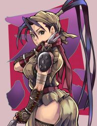 Rule 34 | 1girl, antenna hair, ass, black hair, breasts, fing, fingerless gloves, fishnet top, fishnets, from behind, from below, gloves, high ponytail, highres, hip vent, ibuki (street fighter), kunai, large breasts, legs, long hair, looking at viewer, mask, ninja, ponytail, sideboob, solo, street fighter, street fighter iii (series), street fighter iv (series), street fighter v, thighs, weapon