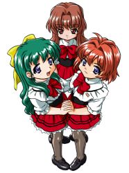 bandabekken blue_eyes bronze_parrot cosplay crossover green_hair hair_ribbon miyafuji_miina morino_ichigo onegai_teacher onegai_twins onodera_karen pantyhose red_hair ribbon waitress
