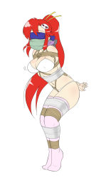00s bdsm blindfold bondage bound breasts gag gagged highres jam-orbital large_breasts red_hair tengen_toppa_gurren_lagann thong underwear yoko_littner