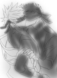 Rule 34 | 2boys, blindfold, hatake kakashi, kiss, long sleeves, male focus, monochrome, multiple boys, naruto (series), naruto shippuuden, short hair, spiked hair, sweatdrop, uchiha obito, vest, vosovic, yaoi