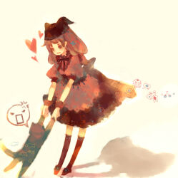 1girl 2012 animal black_socks bow bowtie brown_eyes brown_hair cake cat dress female_focus food frilled_dress frills headdress long_hair sandals socks sweets thighhighs wakatsuki_(etoiles)