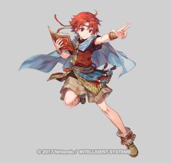 Rule 34 | 1boy, azu-taro, belt, book, boots, bracelet, cape, circlet, ewan (fire emblem), fire emblem, fire emblem: the sacred stones, fire emblem heroes, full body, grey background, jewelry, male focus, nintendo, official art, red eyes, red hair, solo