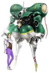 1girl alien arm_cannon armor bad_id bad_pixiv_id bodysuit boots breasts cable chest_cannon choujikuu_yousai_macross damaged dirty energy_cannon giant giantess green_hair izo_(bjc000510) long_hair looking_at_viewer machinery maclone macross mecha meltrandi military military_uniform millia_jenius missile_pod original pilot pilot_suit power_armor power_suit queadluun-rau radio_antenna redesign robot science_fiction spacesuit thrusters torso weapon white_background zentlardy_alphabet zentradi
