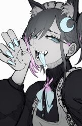 1girl fang long_tongue sharp_teeth source_request tagme teeth tongue zepitaph
