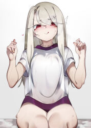 1girl absurdres blush breasts deko_morii fate/stay_night fate_(series) highres illyasviel_von_einzbern long_hair looking_at_viewer red_eyes small_breasts smile solo white_hair
