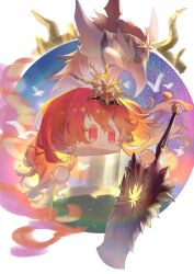 Rule 34 | absurdres, augusta (wuthering waves), ball hands, bird, closed mouth, colored inner hair, commentary, cube, english commentary, greatsword, hair between eyes, headgear, highres, holding, holding sword, holding weapon, long hair, looking ahead, multicolored hair, no humans, orange eyes, orange hair, remnant cube (wuthering waves), shigureszku, sword, tacet discord (wuthering waves), weapon, white bird, wuthering waves