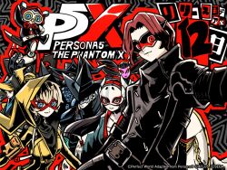 Rule 34 | 2boys, 2girls, arai motoha, awilda (persona), belt, belt buckle, black coat, black eyes, black hair, black hat, black pants, black scarf, blue eyes, bodysuit, brown belt, buckle, chiyome (persona), closed mouth, coat, colored sclera, copyright name, copyright notice, countdown, eye mask, hat, hood, hood up, hooded bodysuit, janosik (persona), kanou shun, logo, long hair, long sleeves, looking at viewer, lufel (p5x), mandrin (persona), mask, multiple boys, multiple girls, official art, outline, pants, persona, persona 5, persona 5: the phantom x, promotional art, red hair, red mask, red outline, rob roy (persona), scarf, serious, smile, takeuchi ryousuke, tanemura riko, turtleneck, white mask, wonder (p5x), yellow bodysuit, yellow sclera