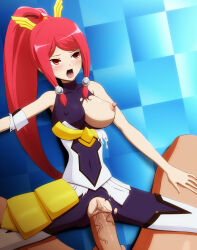 1boy 1girl blush breasts censored character_request circle_anco copyright_request highres large_breasts nipples open_mouth penis pussy red_eyes red_hair sex vaginal