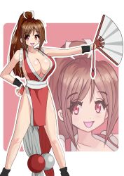 absurdres breasts fan fatal_fury highres large_breasts long_hair ponytail shiranui_mai smile solo