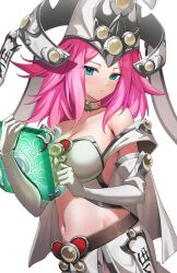 1girl agibe bare_shoulders blue_eyes book bra breasts cleavage collarbone cowboy_shot duel_monster high_priestess_of_prophecy highres holding holding_book large_breasts medium_hair navel pink_hair simple_background solo underwear white_background white_bra yu-gi-oh!