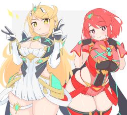2girls breasts large_breasts multiple_girls myth1carts pyra_(xenoblade) simple_background uncool_mochi white_background xenoblade_chronicles_(series) xenoblade_chronicles_2