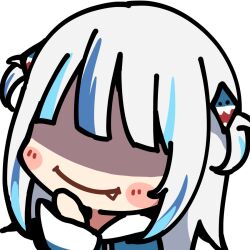 1girl artist_request bad_link blue_hair blunt_bangs blush_stickers chibi evil_smile fang gawr_gura gawr_gura_(1st_costume) hair_ornament hololive hololive_english multicolored_hair no_eyes official_art portrait shaded_face shark_hair_ornament smile solo streaked_hair transparent_background two_side_up virtual_youtuber white_hair