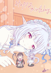 1girl dress figure flower hair_flower hair_ornament highres iris_mysteria! k_(nura-rikuo) off_shoulder pointy_ears red_eyes white_dress yuu_(iris_mysteria!)