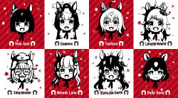 6+girls 86yun absurdres ahoge animal_ears deep_bond_(racehorse) equinox_(racehorse) fake_facial_hair fake_mustache glasses hair_ornament highres horse_ears horse_girl kfc liberty_island_(racehorse) long_hair medium_hair melody_lane_(racehorse) multiple_girls open_mouth portrait simple_background star_(symbol) star_hair_ornament stars_on_earth_(racehorse) tastiera_(racehorse) umamusume umamusume_tanuki vela_azul_(racehorse)