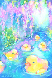 artist_name colorful commentary cool_colored english_commentary flower grass highres hue_shifting nature neogeopet no_humans object_focus original outdoors river rubber_duck scenery water wisteria