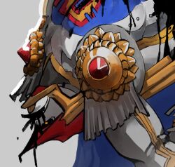1boy 1other 2021 black_sclera blood blood_from_mouth colored_sclera computerram epaulettes orange_eyes persona persona_5 persona_5_the_royal robin_hood_(persona_5) simple_background
