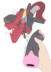 1boy absurdres artificial_vagina blush cable dildo doga_(artist) highres holding holding_sex_toy magus_(zenless_zone_zero) pov pov_hands sex_toy simple_background white_background zenless_zone_zero