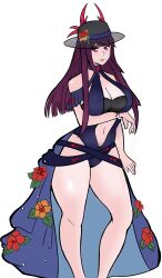 1girl absurdres black_hat blue_one-piece_swimsuit casual_one-piece_swimsuit clothing_cutout dress_swimsuit fire_emblem fire_emblem_engage fire_emblem_heroes flower hat hat_flower highres ivy_(fire_emblem) ivy_(summer)_(fire_emblem) nintendo official_alternate_costume one-piece_swimsuit see-through_clothes see-through_headwear shock_and_roll stomach_cutout swimsuit