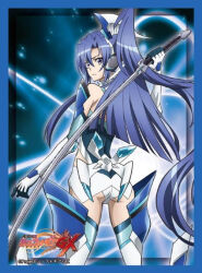 1girl ass blue_eyes blue_hair expressionless kazanari_tsubasa looking_at_viewer looking_back senki_zesshou_symphogear sword tagme weapon