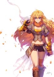 1girl blonde_hair breasts large_breasts navel rwby shorts tagme yang_xiao_long