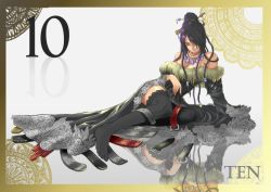 00s bare_shoulders belt black_hair black_legwear braid breasts chopsticks cleavage dress final_fantasy final_fantasy_x hair_over_one_eye holixholi jewelry lace lace-trimmed_legwear lace_trim large_breasts legs lipstick long_legs lulu_(ff10) makeup necklace square_enix thighhighs thighs zettai_ryouiki