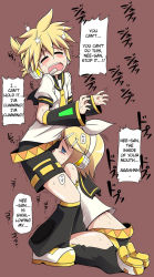 1boy 1girl blonde_hair blue_eyes blush brother_and_sister cum cum_in_mouth deepthroat fellatio hard-translated hetero incest kagamine_len kagamine_rin oral penis saliva serebi_ryousangata sforce siblings tears text_focus third-party_edit translated twincest twins vocaloid