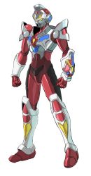 Rule 34 | 1boy, acceptor, armor, bad id, bad twitter id, clenched hands, commentary, denkou choujin gridman, full body, glowing, glowing eyes, gridman (character), kuramochi kyouryuu, male focus, no humans, no pupils, orange eyes, shoulder armor, tokusatsu, translation request, yellow eyes