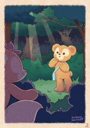 1boy 1girl animal_ears animification bear bear_boy bear_ears duffy_and_friends duffy_the_disney_bear fox fox_ears fox_girl furry highres holding linabell looking_at_viewer no_humans smile standing takatmaorange