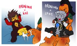 2boys double_penetration erection lego male_focus multiple_boys multiple_penetration ninjago nude penis restrained shimotsuki_kitsune size_difference the_lego_group yaoi