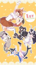 6+girls animal_ears antelope_ears antelope_horns australian_devil_(kemono_friends) bare_shoulders batten_japari_dan black_hair blackbuck_(kemono_friends) blowhole blush bow brown_hair cape cetacean_tail common_dolphin_(kemono_friends) dhole_(kemono_friends) dog_ears dog_girl dog_tail dolphin_girl dorsal_fin extra_ears eyepatch fins fish_tail gloves hair_over_one_eye highres horn_lance horns johnny_(tattva_isekai-dou) kemono_friends kemono_friends_3 long_hair long_sleeves looking_at_viewer medical_eyepatch meerkat_(kemono_friends) meerkat_ears meerkat_tail multicolored_hair multiple_girls open_mouth red_eyes shirt short_hair skirt sleeveless smile tail tasmanian_devil_(kemono_friends) tasmanian_devil_ears tasmanian_devil_tail two-tone_hair two-tone_shirt two-tone_sweater white_hair