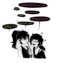 +++ 2girls :d absurdres aierlaobo antenna_hair ashley_graves at_gunpoint bra_strap breasts bright_pupils buttons choker cleavage collarbone collared_shirt commentary cropped_torso empty_eyes english_commentary english_text eye_contact face-to-face green_eyes greyscale gun handgun hands_up high_ponytail highres holding holding_gun holding_weapon jewelry long_sleeves looking_at_another low_ponytail medium_hair monochrome mother_and_daughter motion_lines multiple_girls nail_polish necklace open_mouth pink_eyes ponytail raised_eyebrow renee_graves revolver shirt simple_background small_breasts smile speech_bubble spot_color sweat talking teeth the_coffin_of_andy_and_leyley thought_bubble turn_pale upper_teeth_only weapon white_background