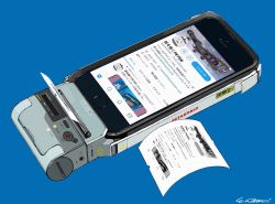 blue_background cellphone commentary fax_machine fusion highres led logo no_humans original paper peter_(peter6409) phone printing signature simple_background smartphone twitter twitter_username