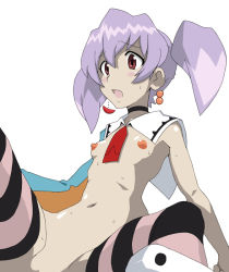 00s blush choker cl-55 earrings flat_chest jewelry nude out-of-frame_censoring solo striped_clothes striped_thighhighs sweat thighhighs top_wo_nerae!_(series) top_wo_nerae_2! twintails tycho_science