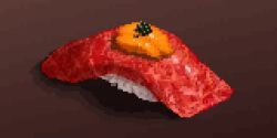 caviar chili_pepper fish_(food) food food_focus hisachan55cute meat nigirizushi original pixel_art red_background rice shadow simple_background still_life sushi